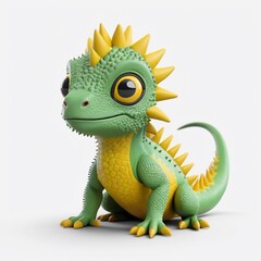 Obraz premium Cute Cartoon Green Lizard Adorable Reptile Fantasy Dragon 3D Render