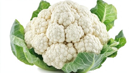 Fresh Cauliflower with Vibrant Green Leaves