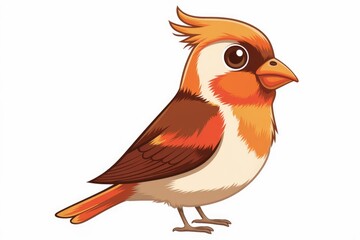 A cartoon illustration of an orange and brown bird with big eyes.