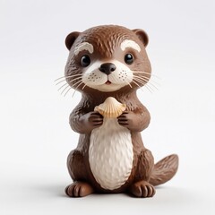 Adorable Otter Figurine Holding Seashell Cute Animal Statue Brown Mammal