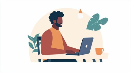 Obraz premium Employee using video conferencing instead of traveling, symbolizing reduced travel expenses virtual meetings, travel cost reduction