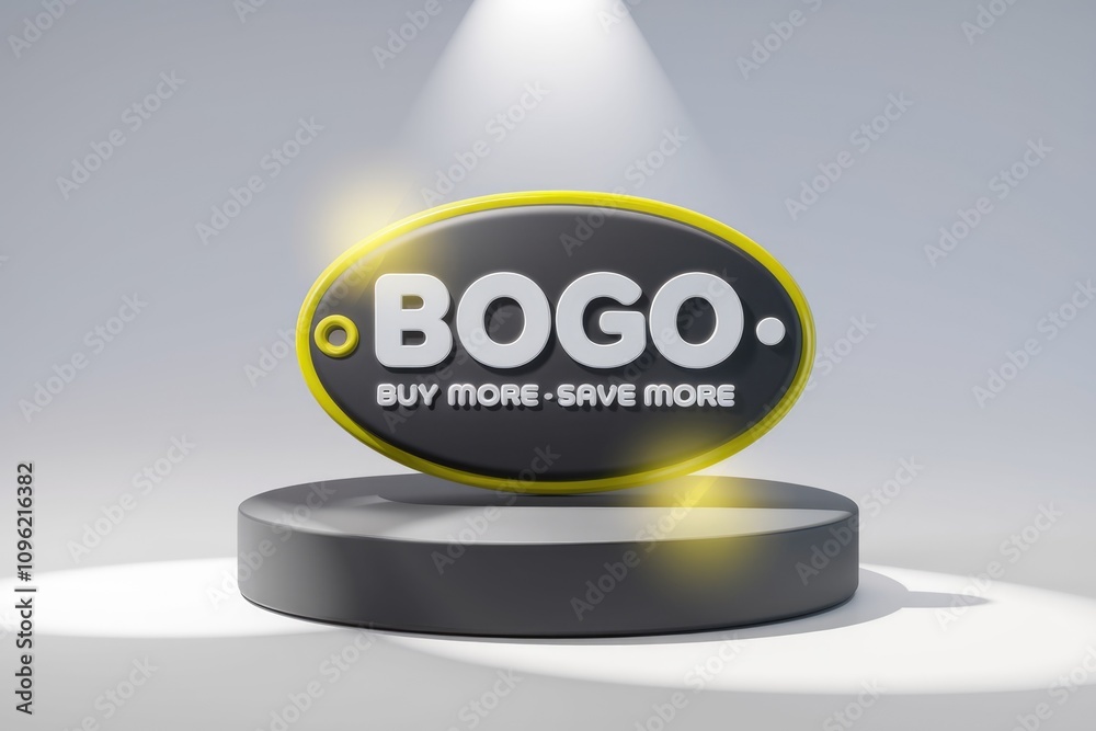 Poster a 3d rendering of the bogo sale logo with a spotlight on it