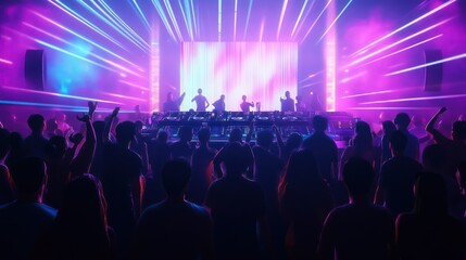 Concert Crowd Under Purple and Blue Lights