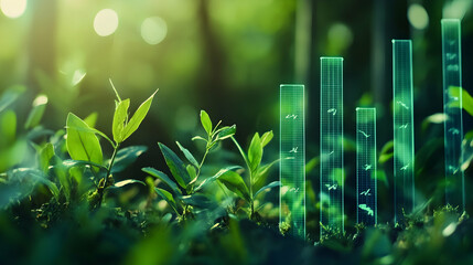 Green bar charts showcasing positive growth trends in sustainable investing