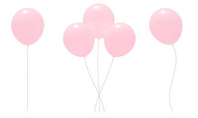 3d bright pink baloon illustration set, isolated background, png, glossy and soft texture baloons