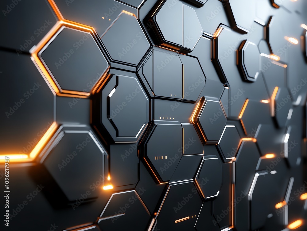 Poster a futuristic hexagonal panel with glowing accents, suggesting a tech-inspired design.