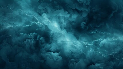 Fototapeta premium Dramatic stormy clouds with lightning in blue tones.