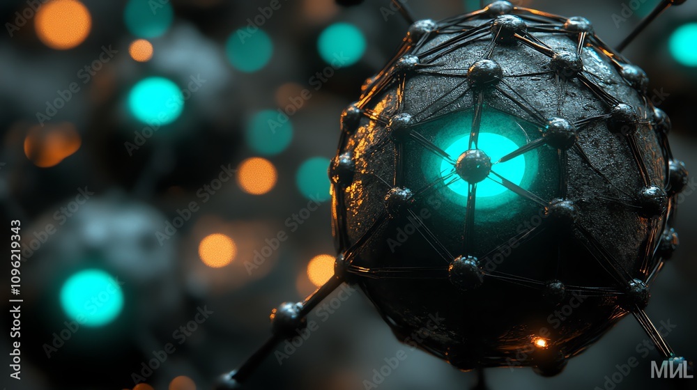 Aufkleber Abstract representation of molecular structures with glowing elements.