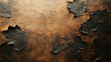 Fototapeta premium A weathered piece of paper with charred edges displaying intricate textures in a blend of deep browns and blacks, evoking a sense of age and neglect.