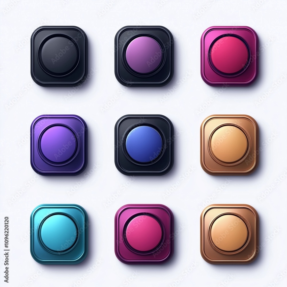 Poster interface toggle buttons set. on off switch. 3d vector element idolated on white background