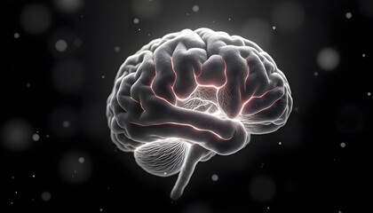 Fototapeta premium A large, detailed brain with various circuits, nodes, and data visualized overlaid on an image.