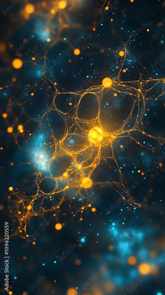 Aufkleber Abstract representation of neural networks with glowing nodes and connections.