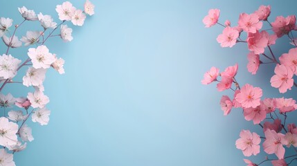 Fototapeta premium Floral branches on a blue background for decoration.