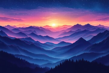 Fototapeta premium mountain night sky art, mural wallpaper showcasing vivid mountains beneath a starry sky, evoking the natural worlds captivating charm in a contemporary artistic style