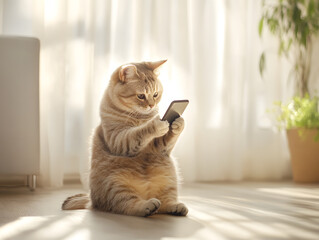 Cute Cat Using Smartphone