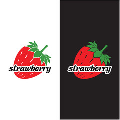Red strawberry logo or icon. Natural organic fresh berry. Summer fruit background. Vegetarian cafe, poster, card and brand company.
