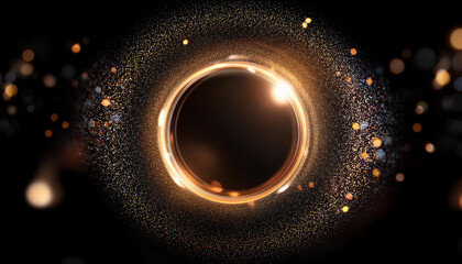 Minimalist circular halo of light, delicate sprinkle of shimmering particles. Abstract shape