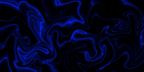 Obraz premium Blue irregular pattern set against a black background. Luxurious emerald, blue marble abstract texture for elegant interior design and stone surfaces. liquid metal close-up, wide horizontal banner. 