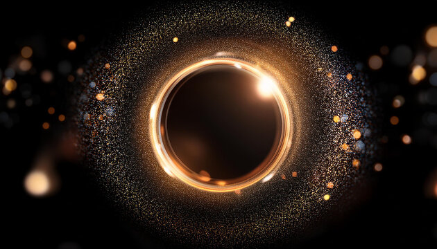 Minimalist circular halo of light, delicate sprinkle of shimmering particles. Abstract shape