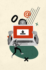 Composite trend artwork sketch image photo collage of hacker data lock passcode scammer man hold...