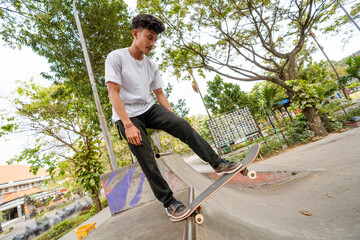 A young skateboarder showcases impressive skills in a vibrant, energetic environment
