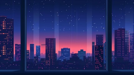 Nighttime Urban Cityscape with Skyscraper View from Balcony at Dusk