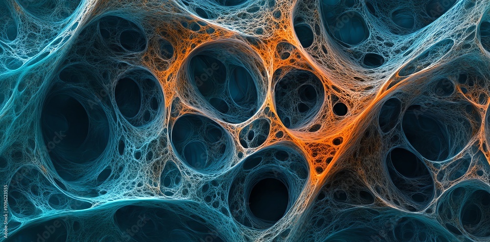 Poster Abstract representation of interconnected cells with vibrant colors and intricate patterns.