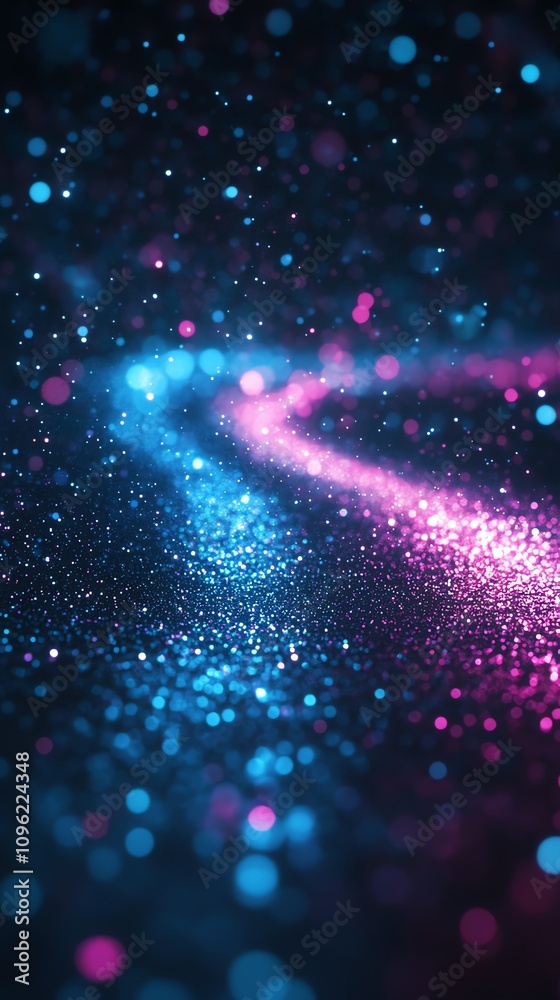 Poster A vibrant, abstract background with shimmering blue and pink particles creating a dynamic effect.