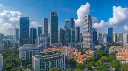 Obraz premium Modern Skyline with High-Rise Office Buildings under Blue Sky