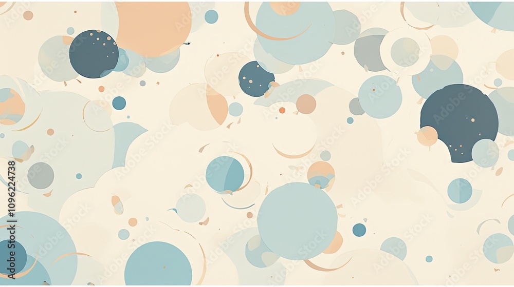 Wall mural abstract design featuring repetitive, rhythmic patterns of soft circles and lines in calming shades 
