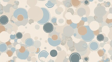 Abstract design featuring repetitive, rhythmic patterns of soft circles and lines in calming shades of light blue and beige.