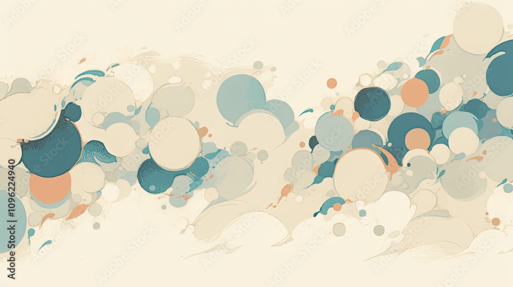 Wall mural abstract design featuring repetitive, rhythmic patterns of soft circles and lines in calming shades 
