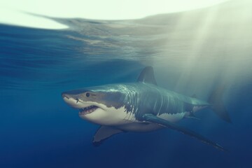 Obraz premium Great White Shark Underwater Profile A powerful great white shark