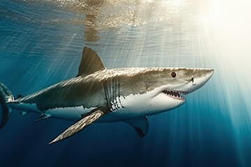 Fototapeta premium Great White Shark Underwater Profile A powerful great white shark