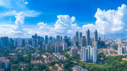 Fototapeta premium Modern Skyline with High-Rise Office Buildings under Blue Sky