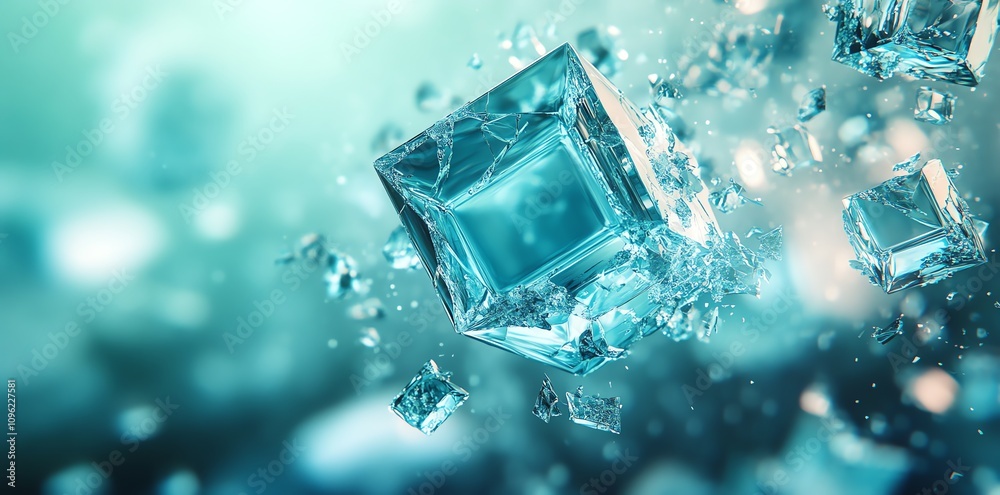Poster A close-up of shimmering ice cubes suspended in water, creating a tranquil, refreshing scene.