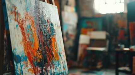 Vibrant Abstract Canvas in a Studio Setting