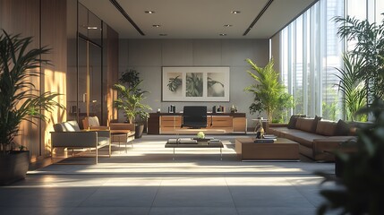 Obraz premium Modern office design urban setting interior bright space professional