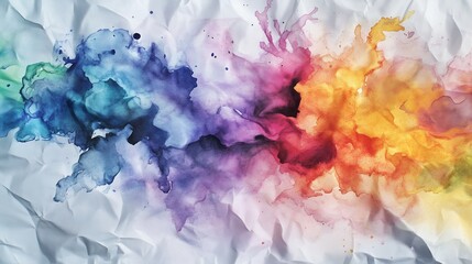 Fototapeta premium A dynamic and energetic display of abstract watercolor explosions and cascading washes, evoking a sense of movement and vitality on a wrinkled paper canvas.