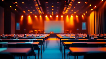 Corporate event setup conference hall professional environment interior lighting