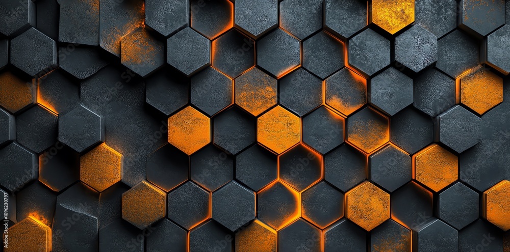 Aufkleber A textured hexagonal pattern with glowing orange highlights on a dark background.