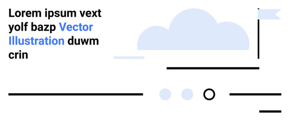 Simple design with a cloud, a blue flag, and black straight lines. Ideal for tech products, web design, modern aesthetics, presentations, templates, minimalist projects, creative graphics. Landing