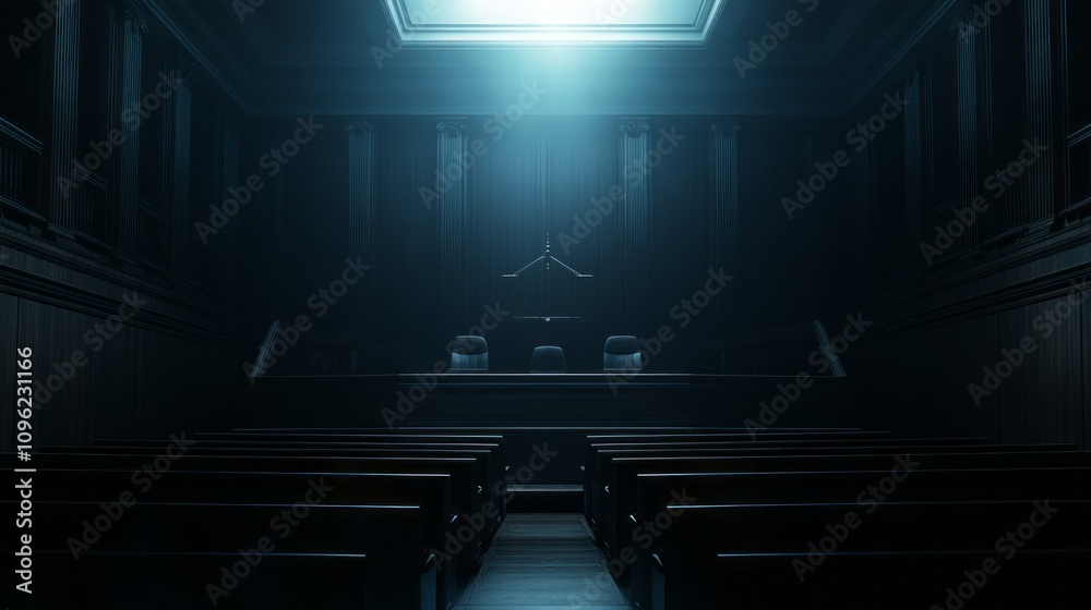 Poster A dark room with a large window that lets in a bright light