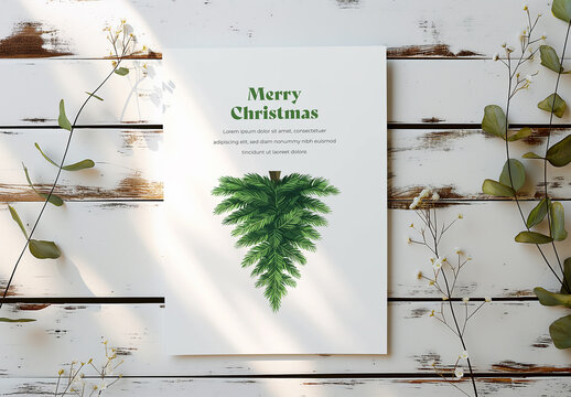 Christmas Card Layout With Tree Illustration
