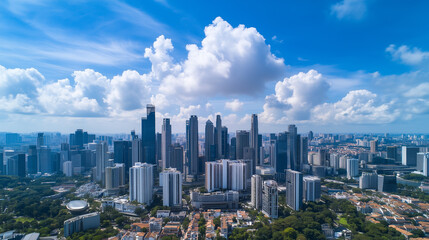 Fototapeta premium Modern Skyline with High-Rise Office Buildings under Blue Sky