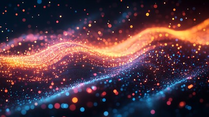 Obraz premium Dynamic light waves abstract art digital creation dark background close-up view energy visuals