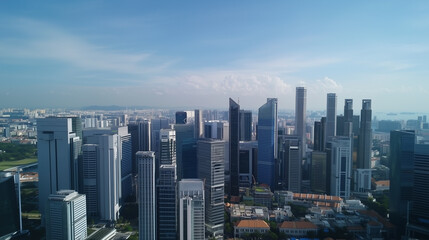 Modern Skyline with High-Rise Office Buildings under Blue Sky