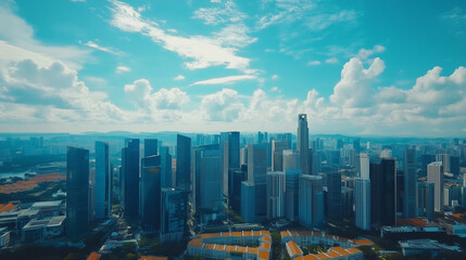 Obraz premium Modern Skyline with High-Rise Office Buildings under Blue Sky