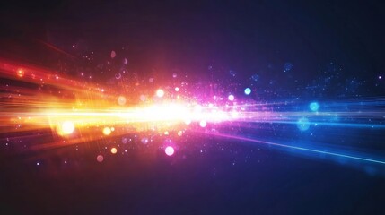 Vibrant light streaks and bokeh effect on dark background.