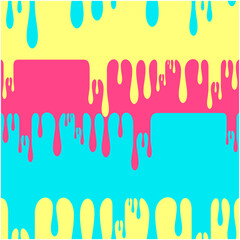 Obraz premium Seamless yellow, light blue and pink drip pain pattern, dripping liquid, beautiful background, seamless fabric pattern, vector illustration, work of hand drawn